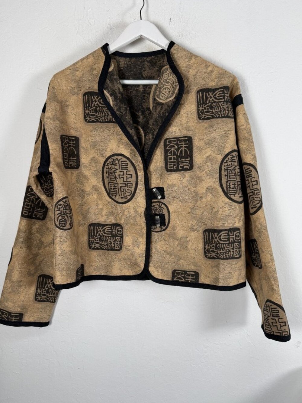Designer Chinese Asian Art-Wear Tapestry Reversible Funky Jacket Blazer Tan